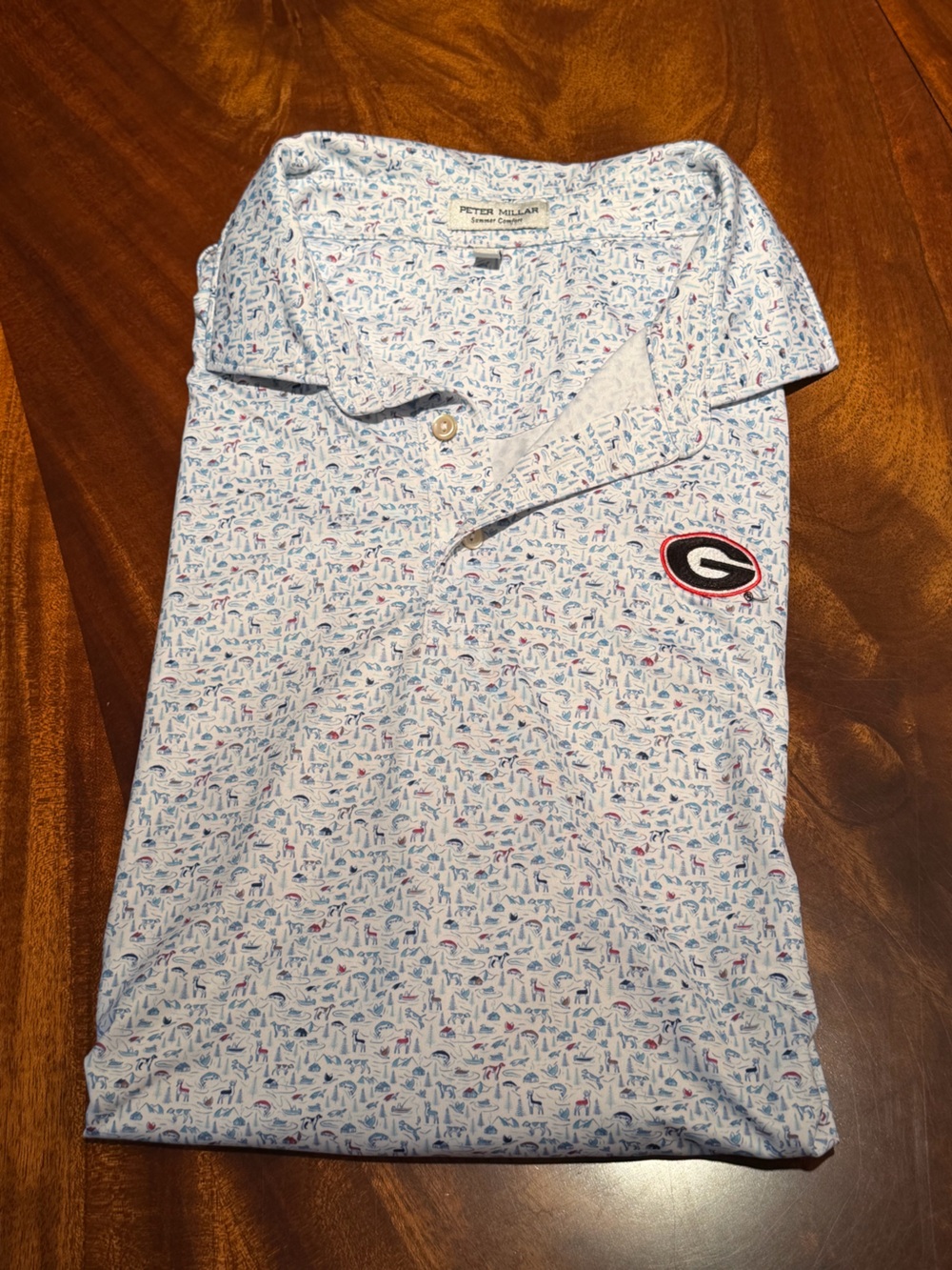 Peter Millar University of Georgia Logo - Blue Printed Polo